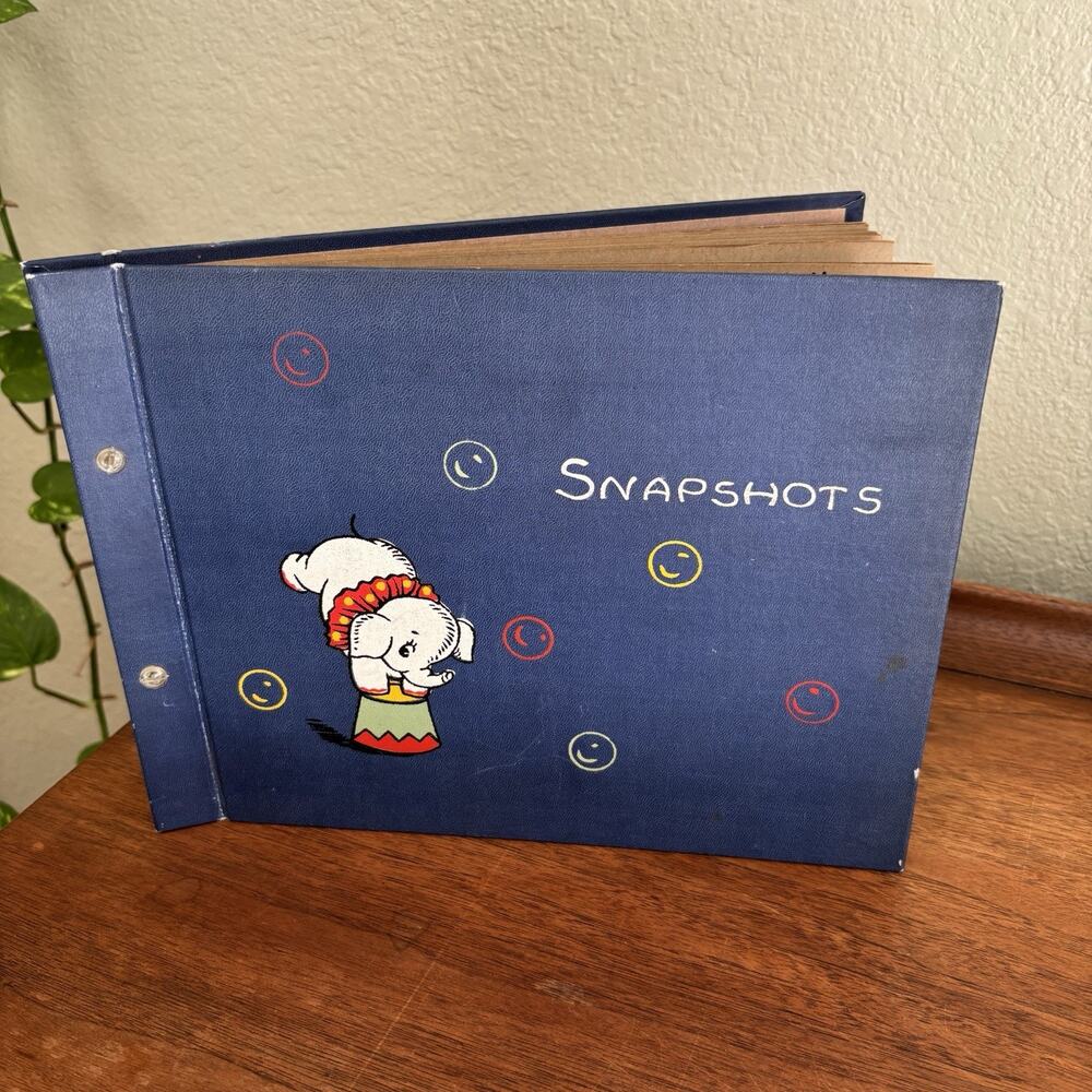 Vintage 1940s Photo Album Family Baby Snapshots Album with Circus Elephant